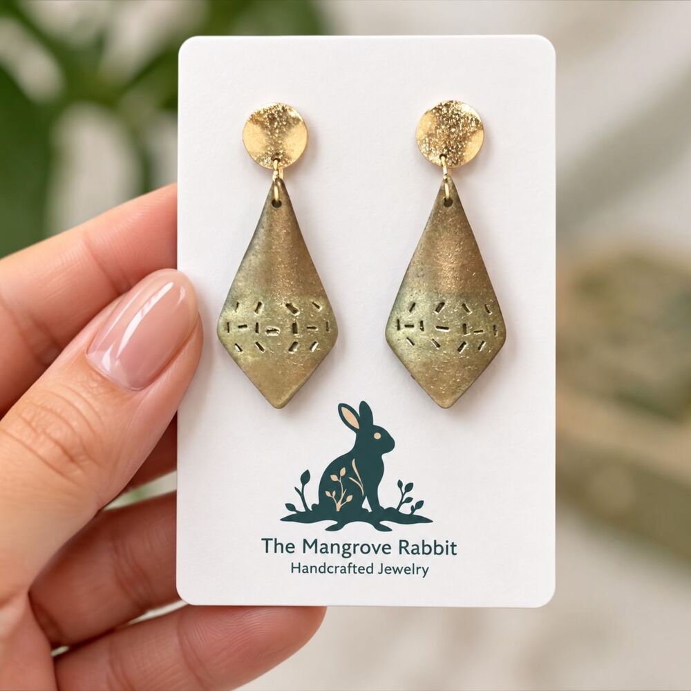 Handmade Champagne Gold & Soft Brown Metallic Polymer Clay Dangle Earrings
